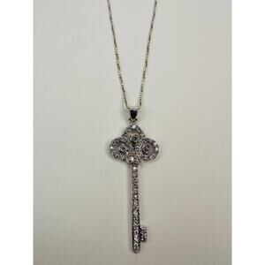 Sterling Silver and Rhinestone Key Pendant and Chain